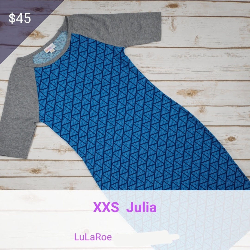 LuLaRoe Julia Dress in Blue and Gray